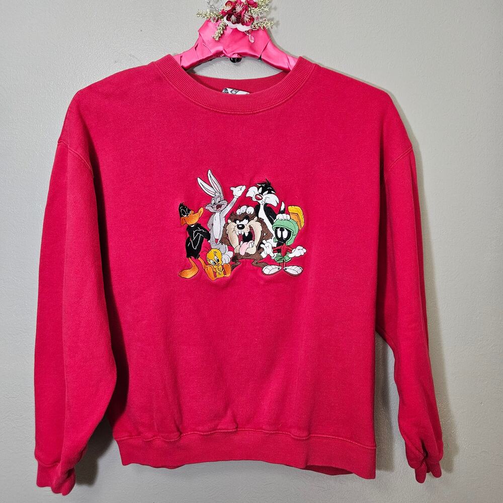 Vintage 1998 Looney Tunes Embroidered Red Sweatshirt Men's M Nostalgia Retro